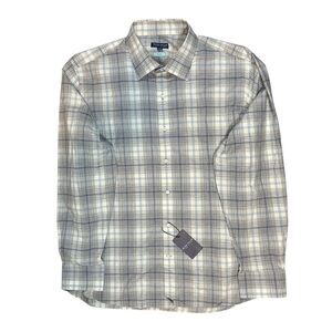 Peter Millar British Gray Flex Finish Sport Shirt MF22XW09NLUF Plaid Button Up